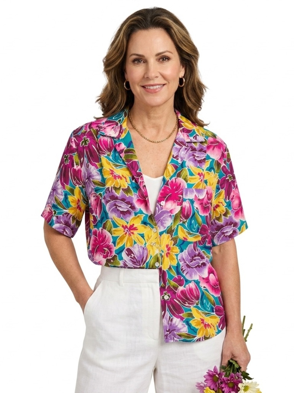 Dior Women's Floral Button-Up Top in Multicolor Sz 10